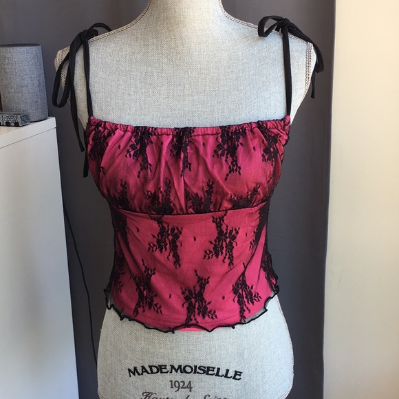 Tops - 💝Lace shoulder straps ruched bust crop top